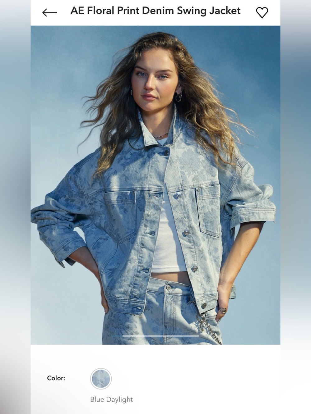American Eagle Outfitters Light Blue Floral Print Denim Jacket
